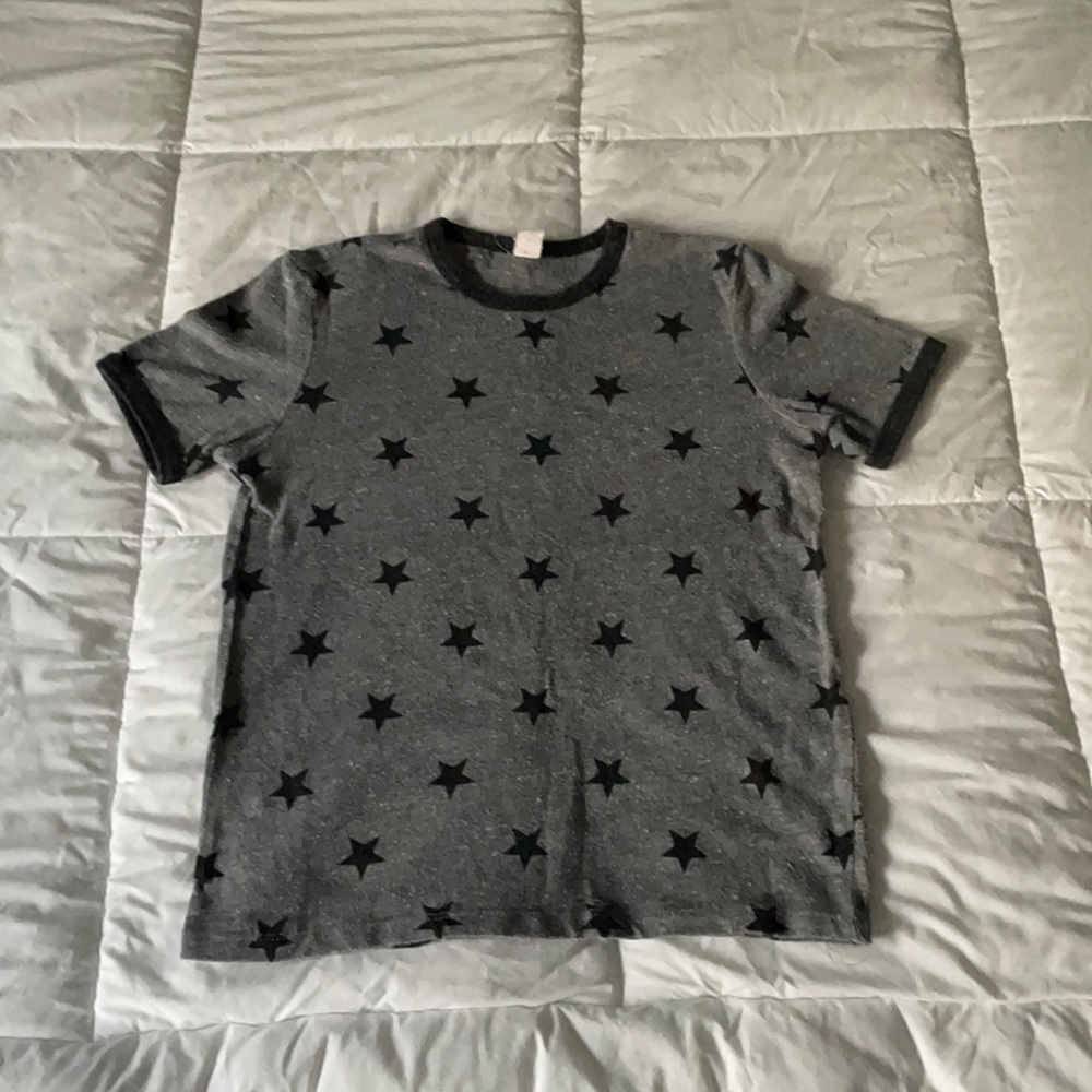 Girls Gray With Black Stars Short Sleeve Shirt